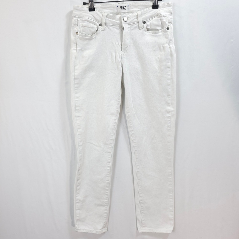 Paige Kylie Crop‎ Jeans Women 28 Stretch Mid Rise White Minimalist Chic Preppy